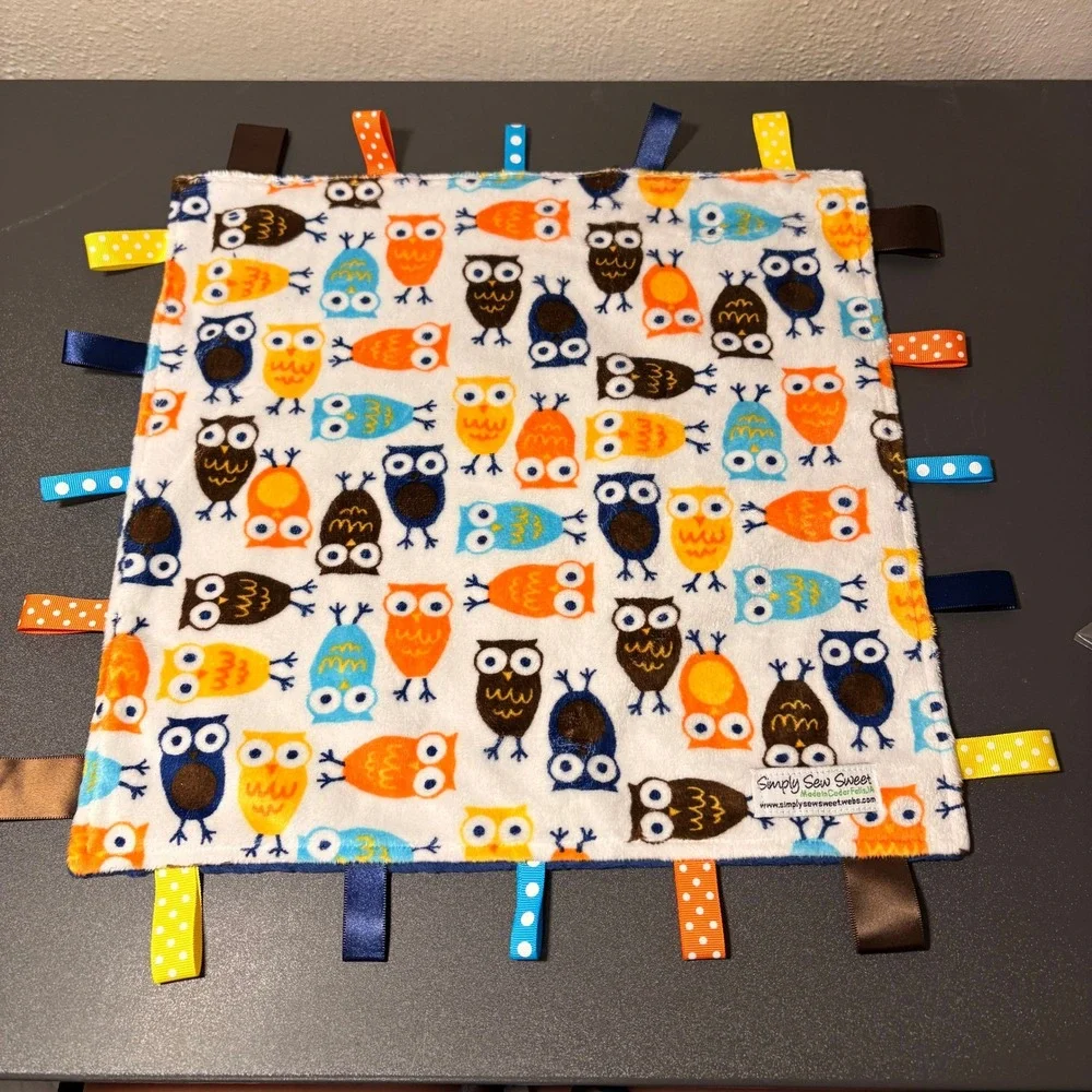 Simply Sew Sweet Security Blanket Kids OS Blue NWOT Owl Sensory Ribbon Lovey